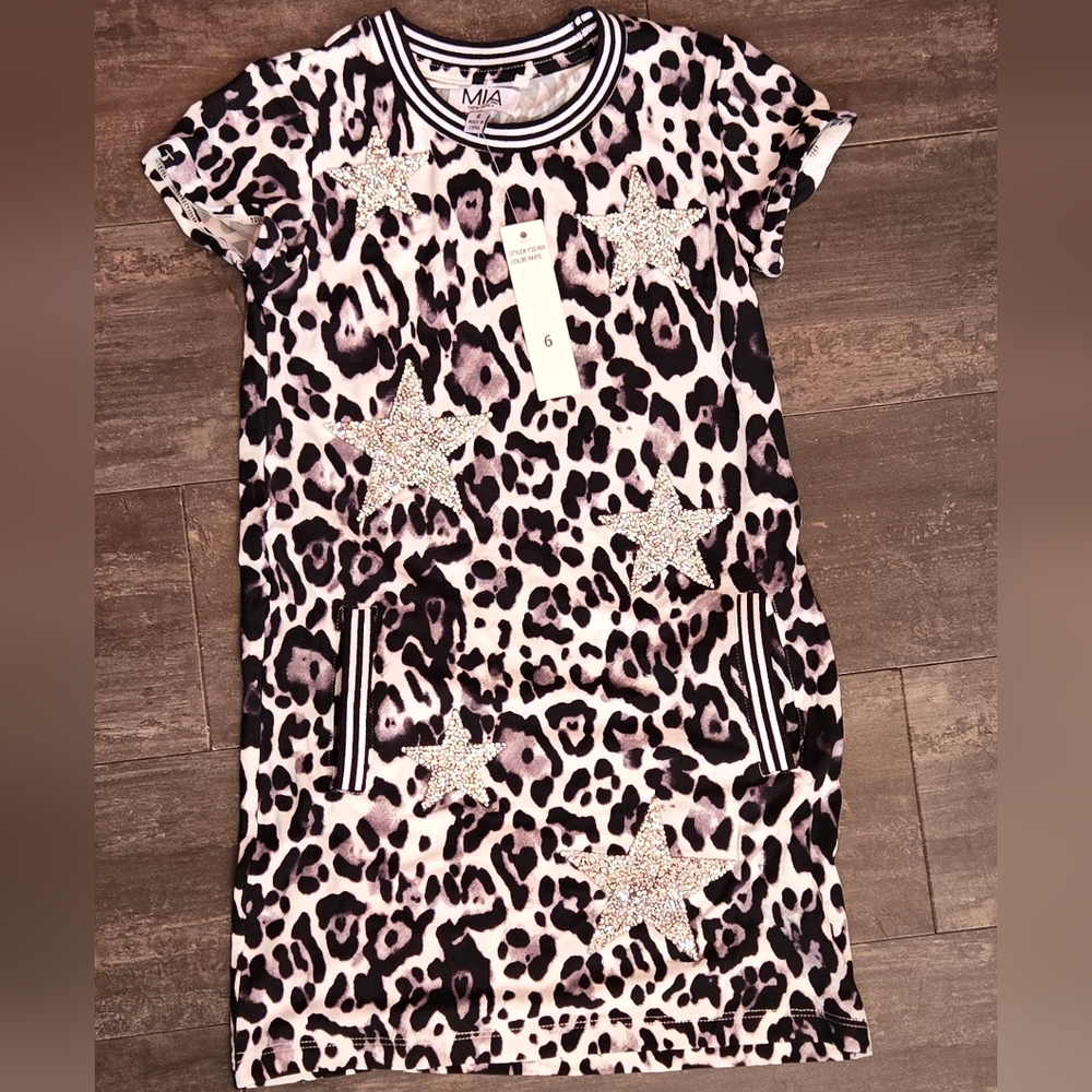 MIA NEW YORK Animal Print Dress with Glitter Stars